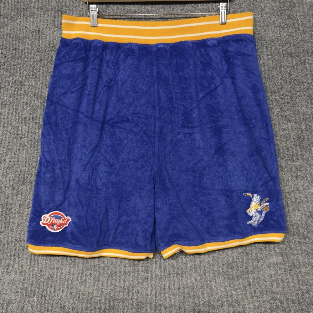 Vintage Reebok Men Warriors Shorts Size 2XL Blue Hardwood Classics D'funkd Terry